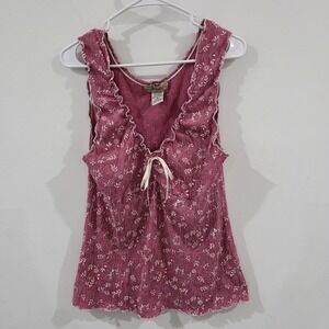 Vintage Y2K Younique Womens Babydoll Top XL Pink Fitted Floral Fairy Coquette